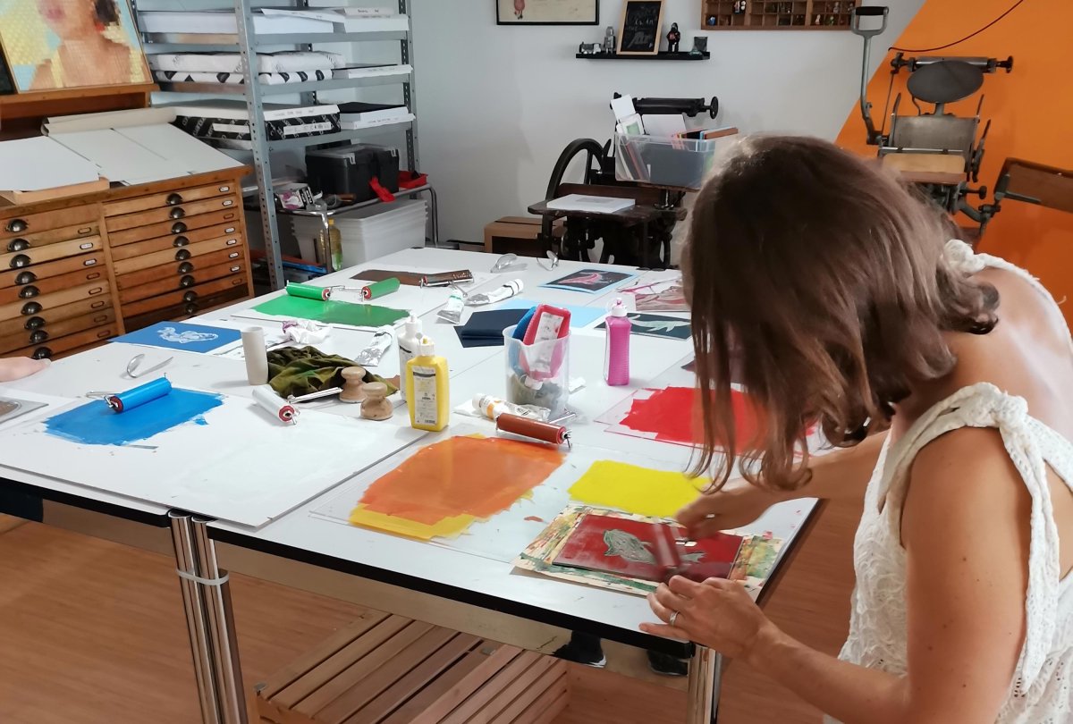 Photo ambiance Linogravure Atelier de Linogravure